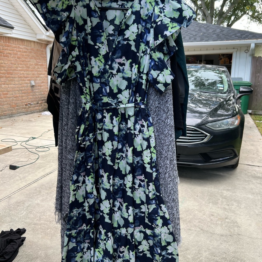 A New Day Navy and Green Floral Long Sleeve Dress